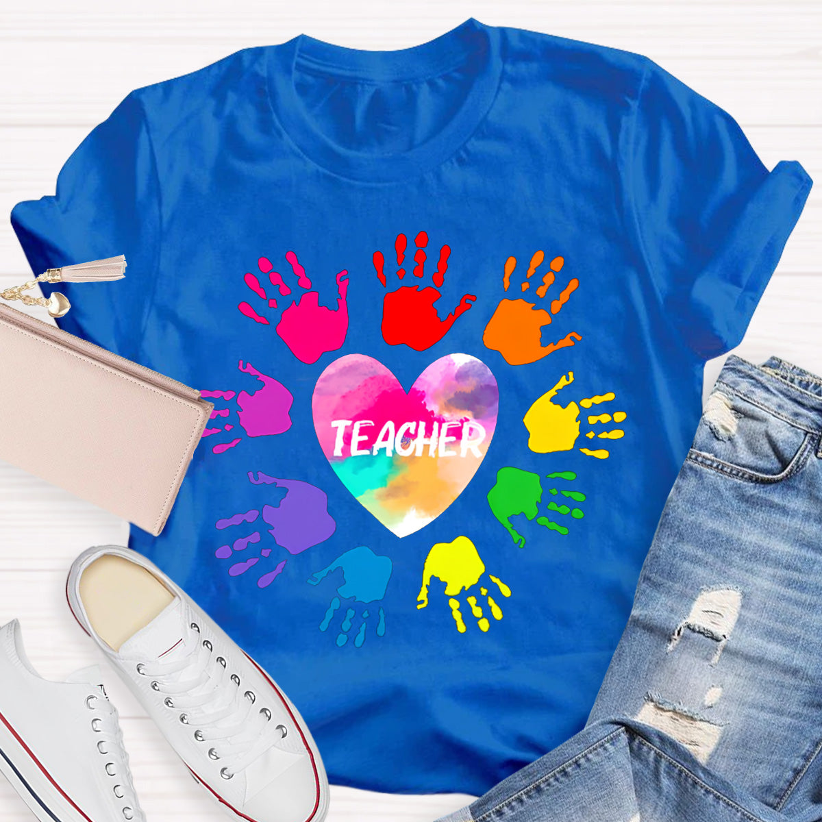 Personalized Colorful Hands Teacher T-Shirt