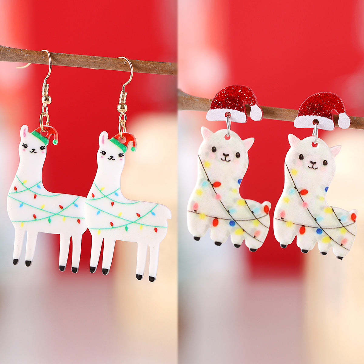 Santa Hat Light Alpaca Pendant Earrings