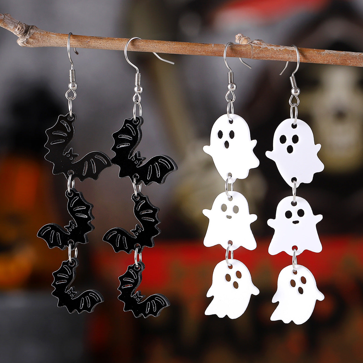 White Ghost And Black Bat Triple-Piece Pendant