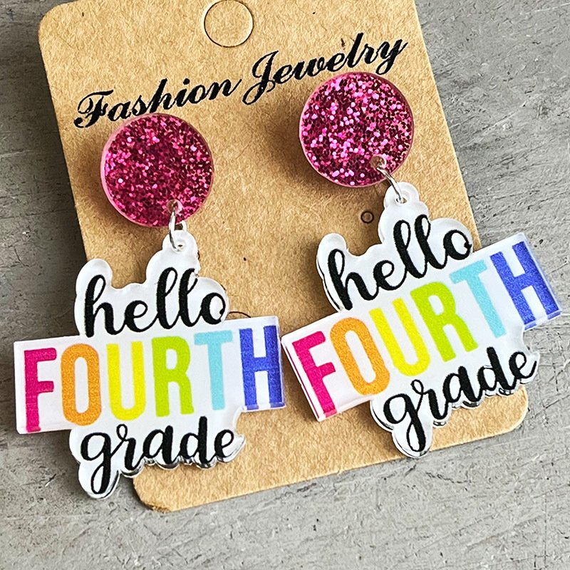 Colorful Simple Text Shiny Student Earrings