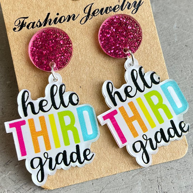 Colorful Simple Text Shiny Student Earrings