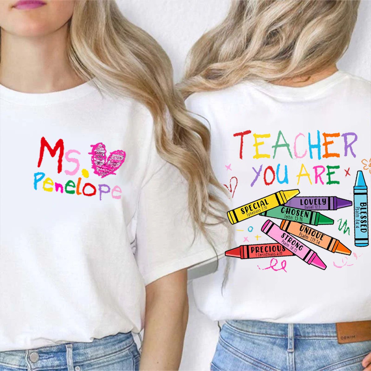 Personalized Name Bible You Are Teacher Double Print T-shirt