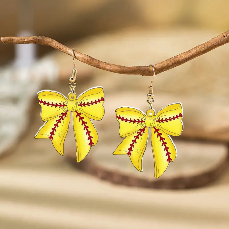 Game Day Football Rugby Bow Acrylic Earrings