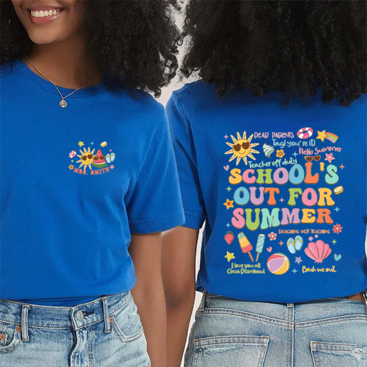 Personalized Name School's Out For Summer Double Printed T-shirt