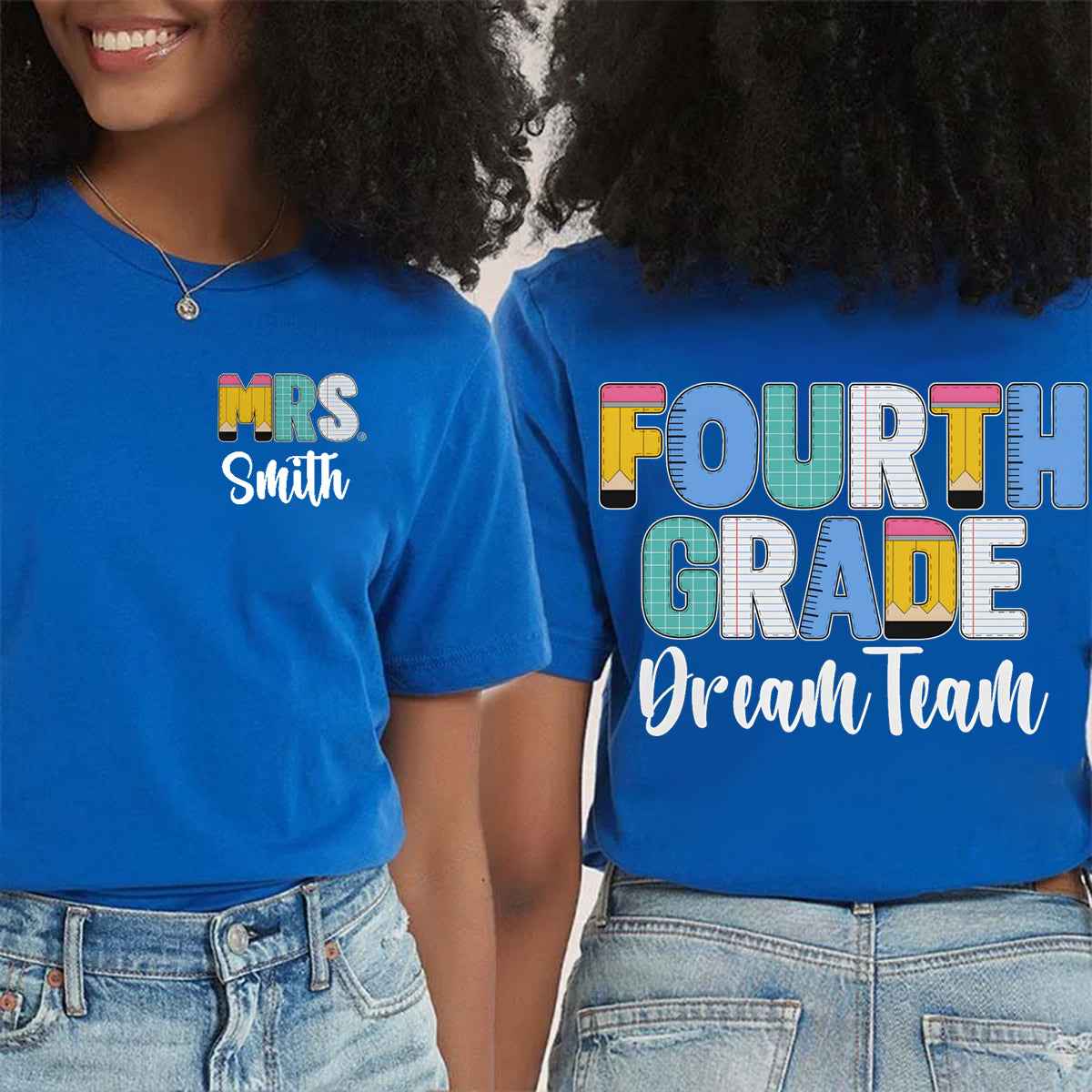 Personalized Grade And Name Double Colorful Pencil Printed T-shirt