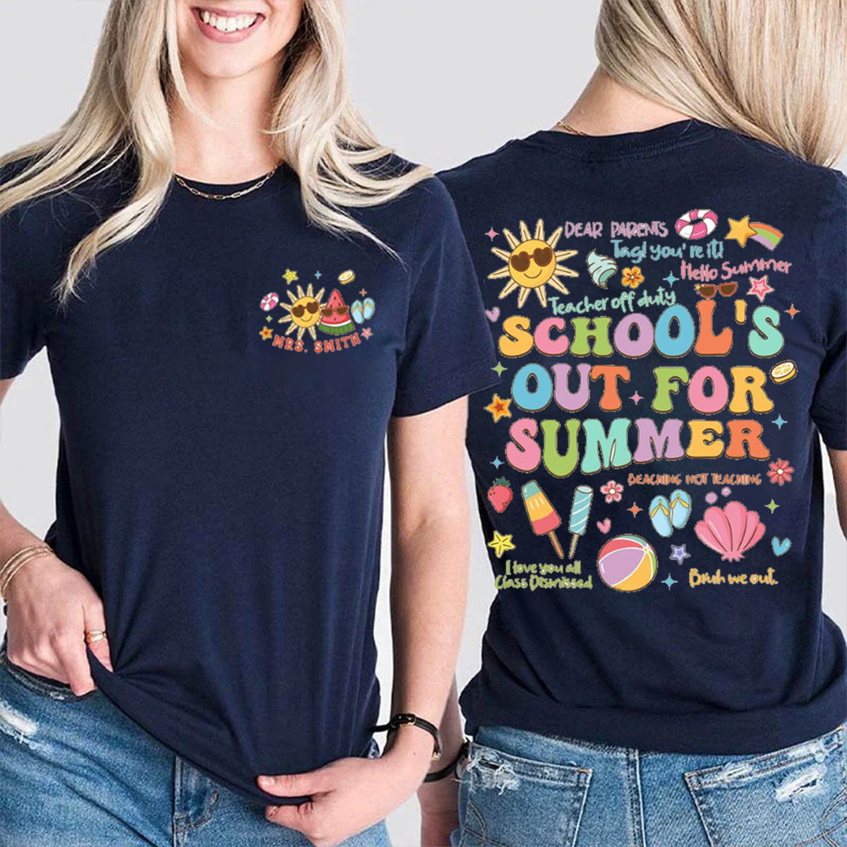 Personalized Name School's Out For Summer Double Printed T-shirt