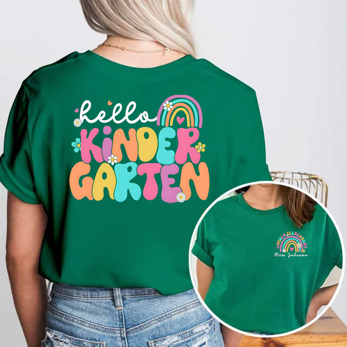 Personalized Grade And School Name Teacher's Name Double Printed T-shirt