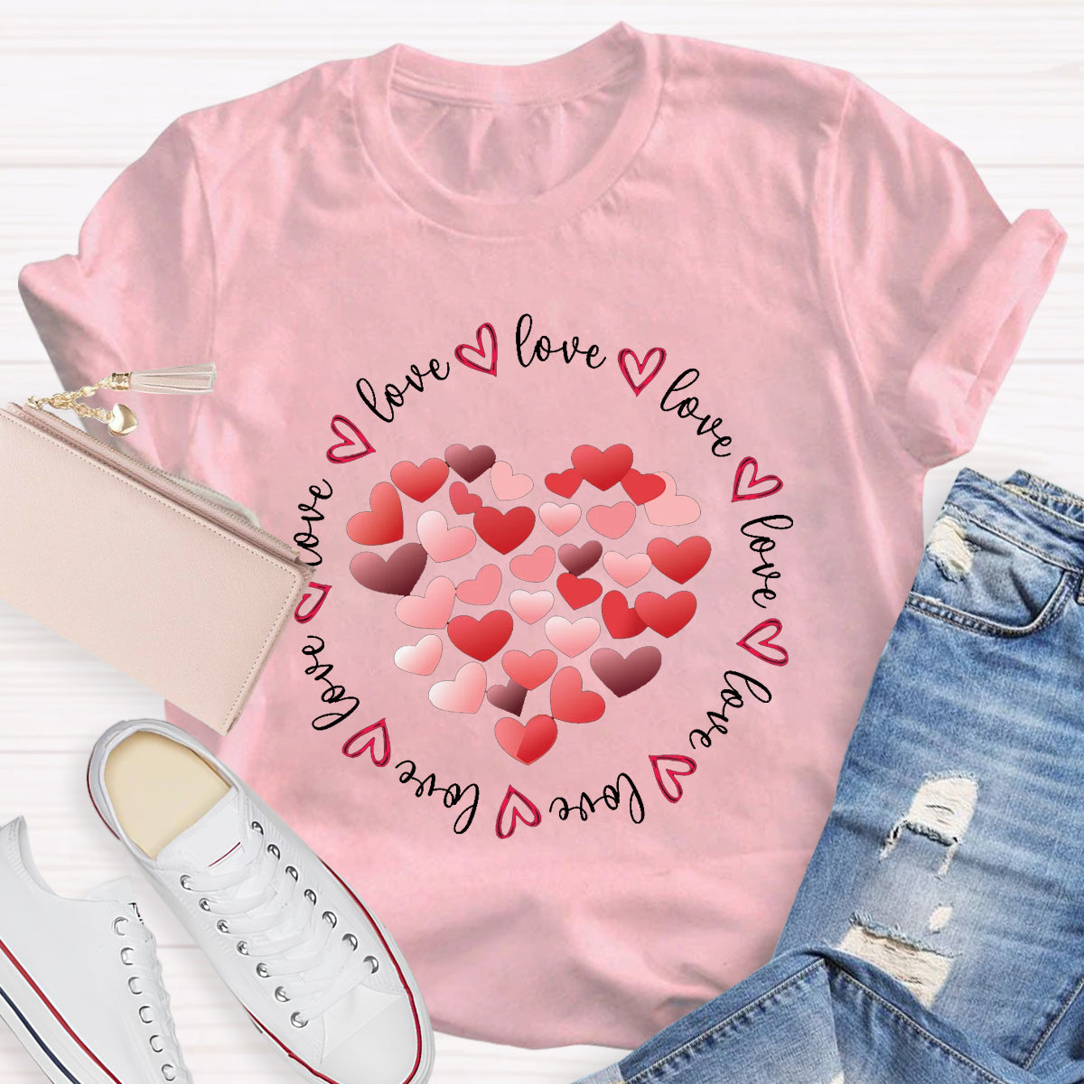 Valentines Day Red and Pink Hearts Love T-Shirt