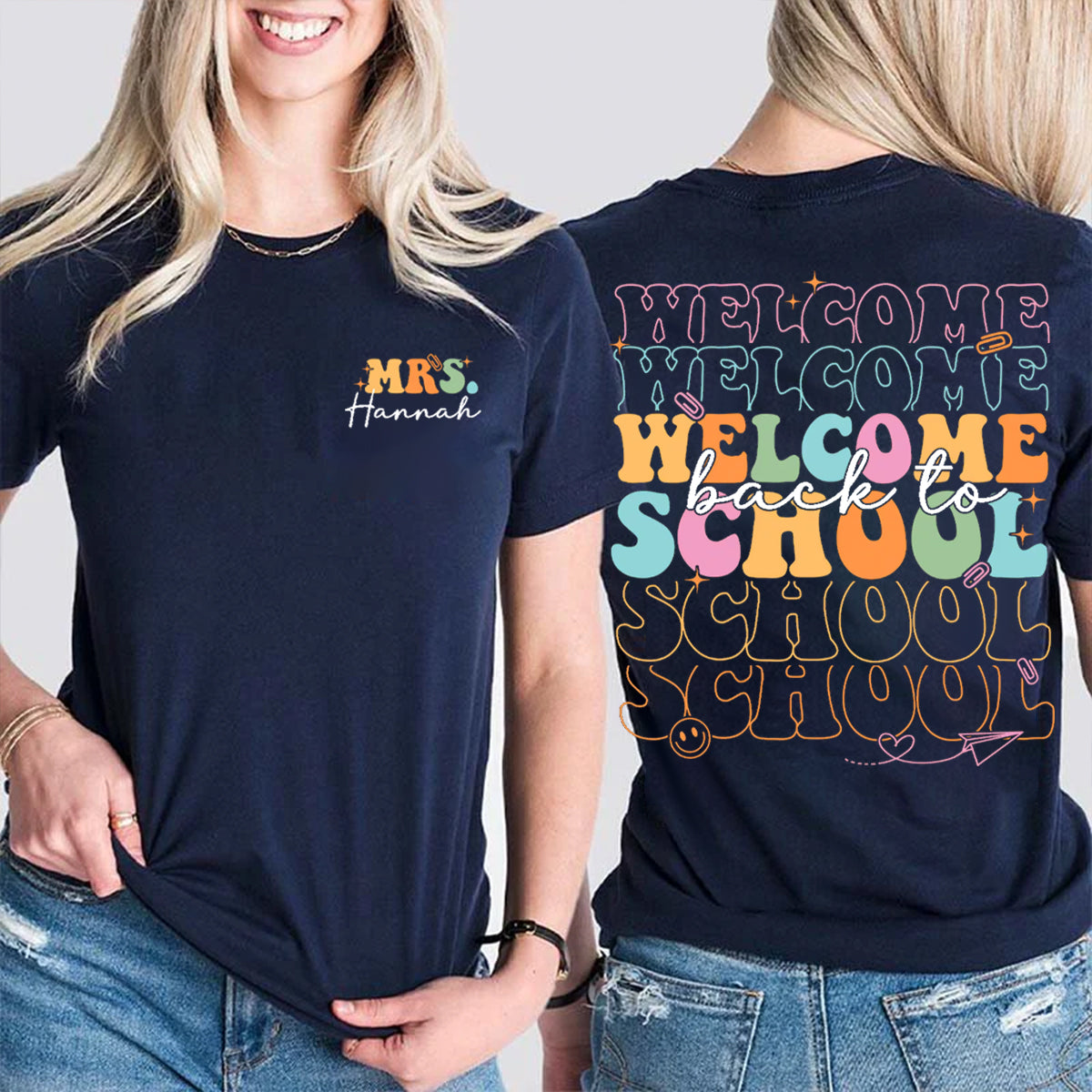 Personalized Name Welcome Back To School Double Printed T-shirt