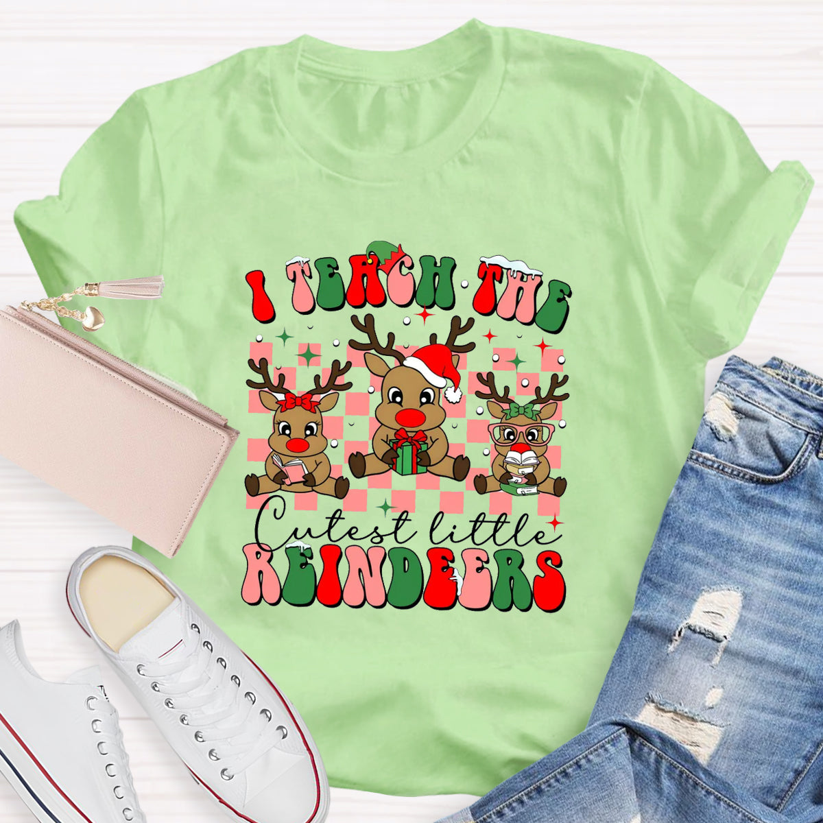 I Teach The Cutest Little Reindeers Teacher T-Shirt