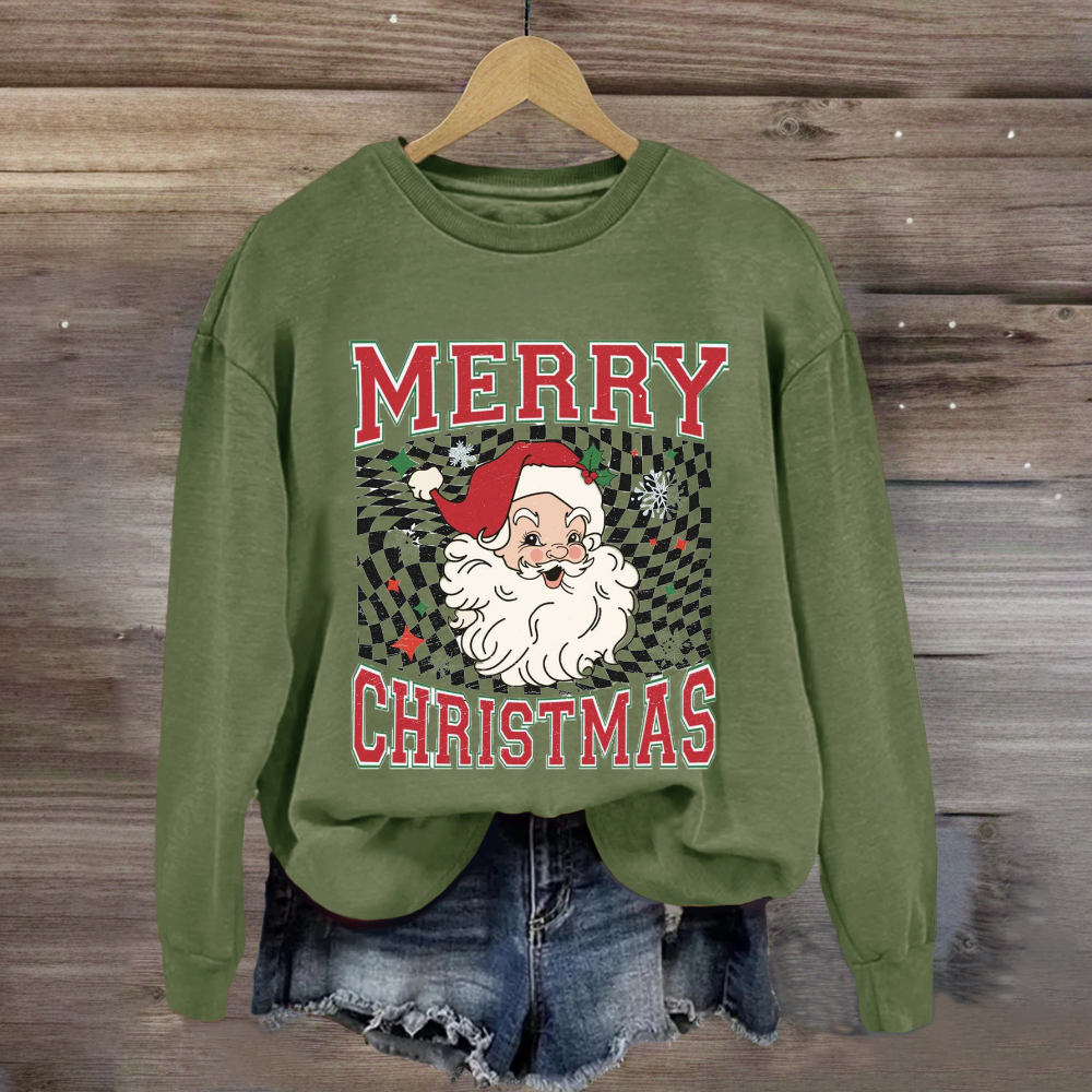 Merry Christmas Plaid Print Santa Sweatshirt