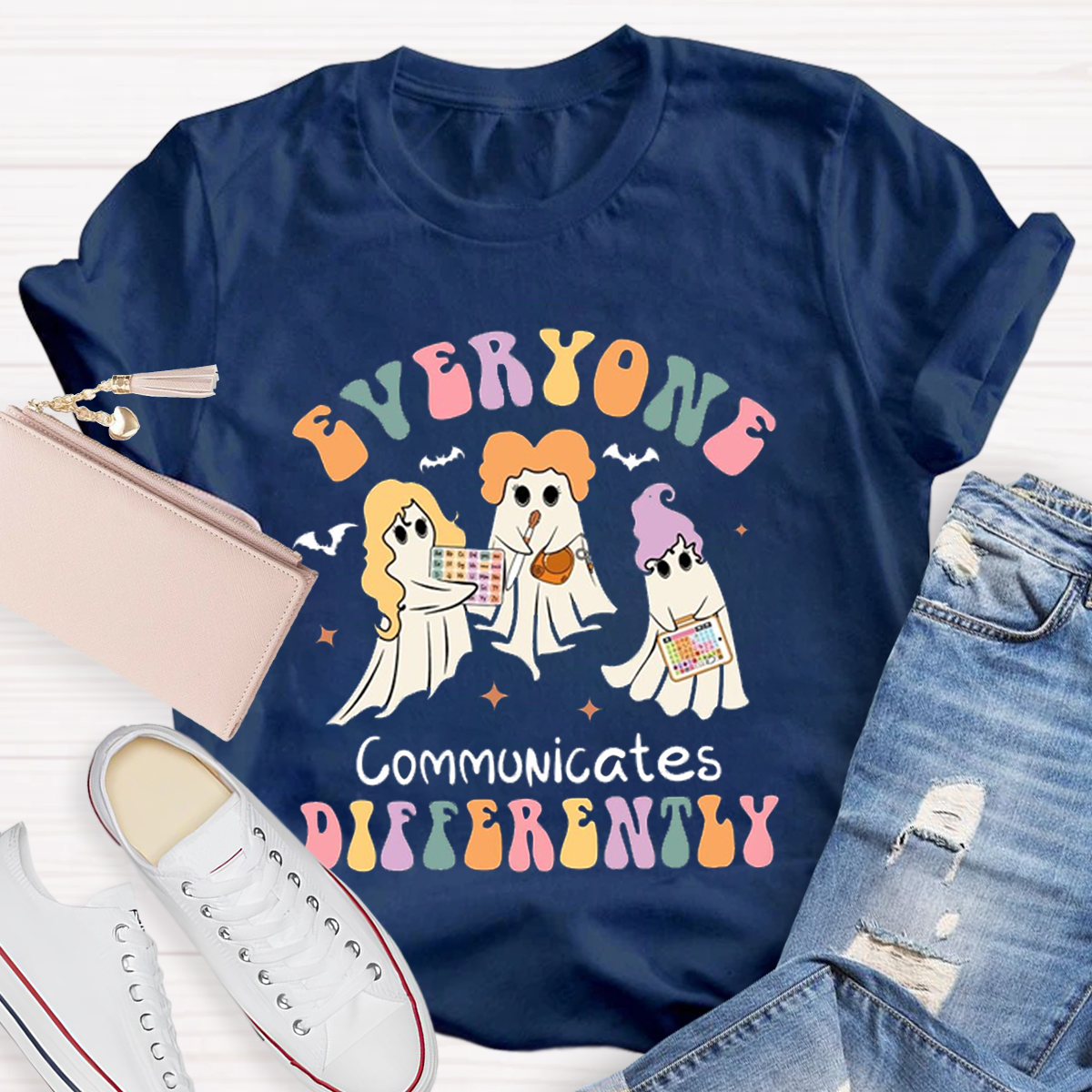 Everyone Communicates Differently Teacher Halloween T-Shirt