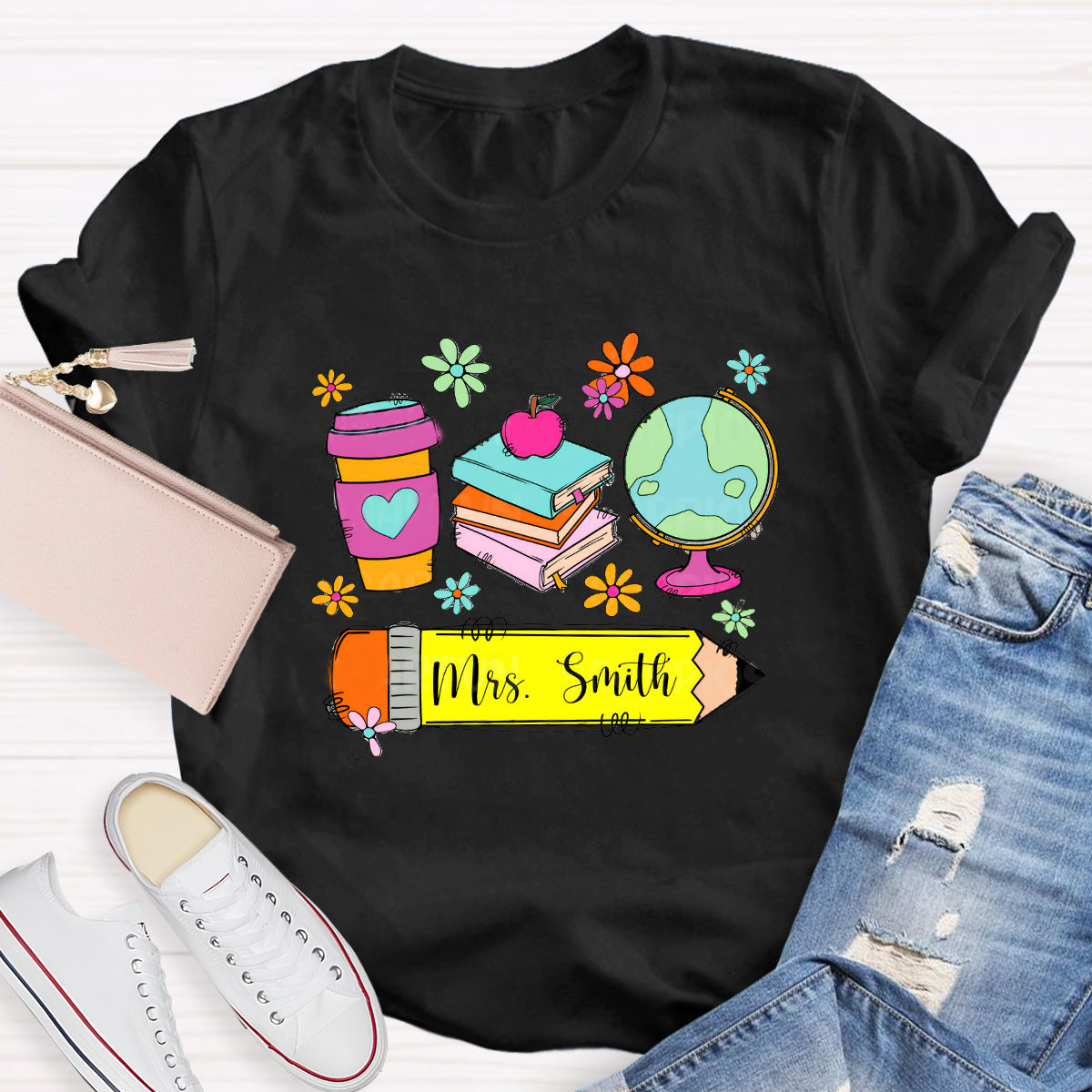 Personalized Teacher Name Coffee Books T-Shirt
