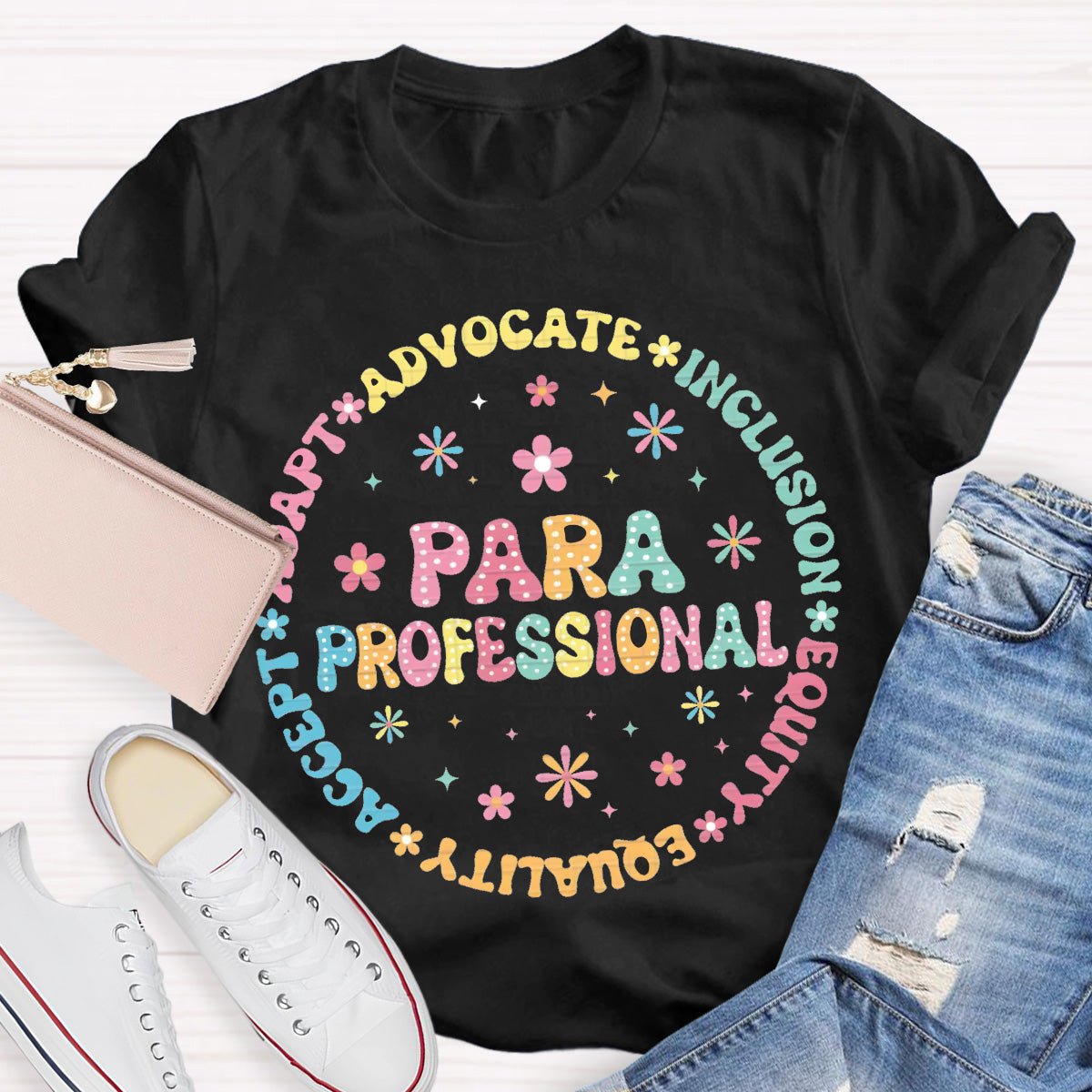 Para Professional Adapt Advocate Pink Flower Teacher T-Shirt
