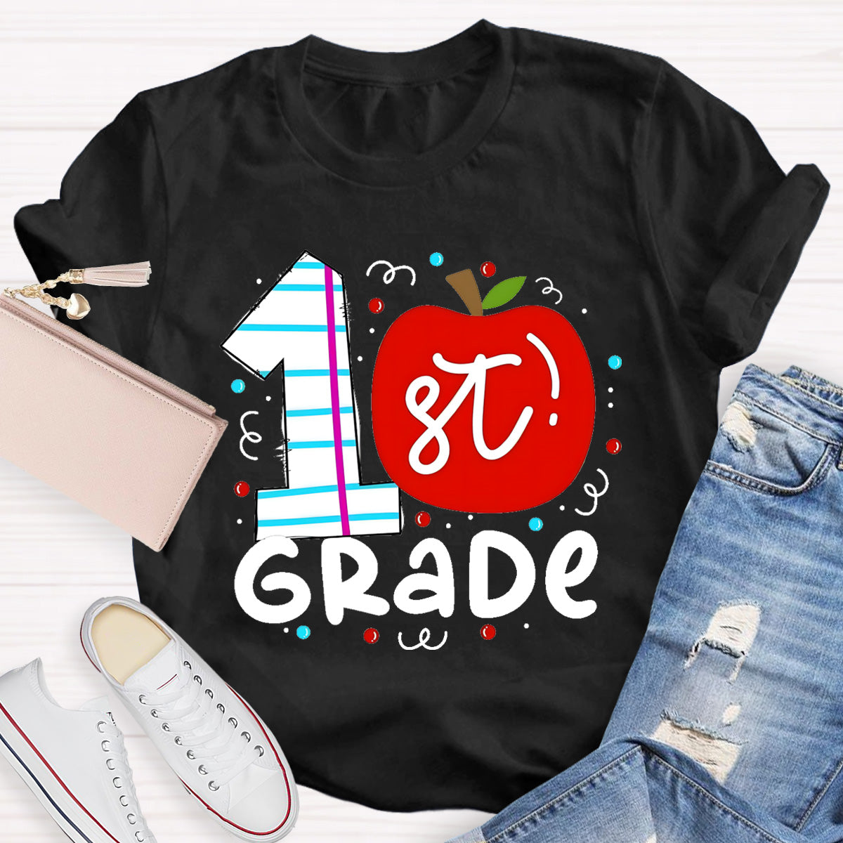 Personalized Grade 1st Grade Red Apple Teacher T-Shirt