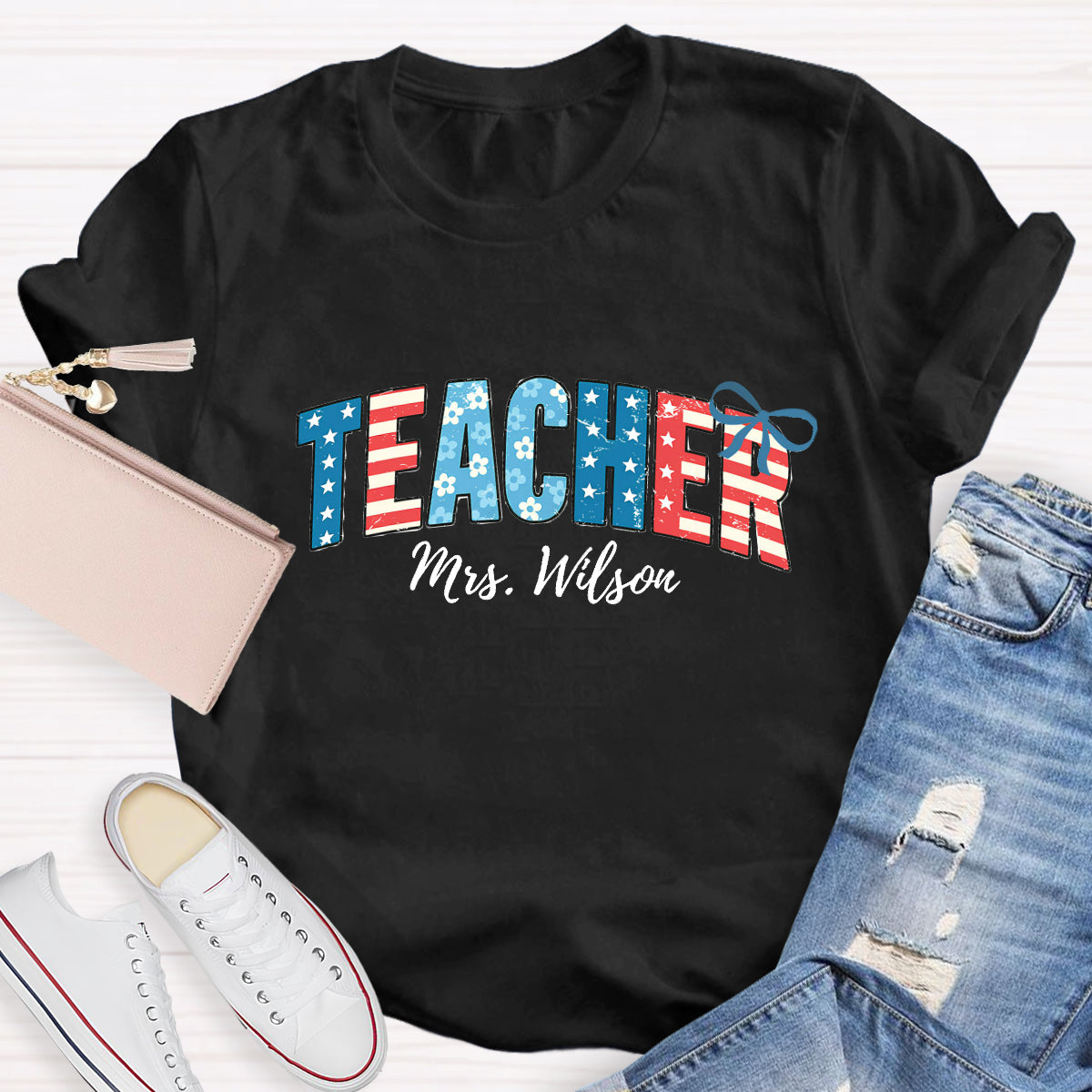 Personalized Teacher Name Independence Day T-Shirt