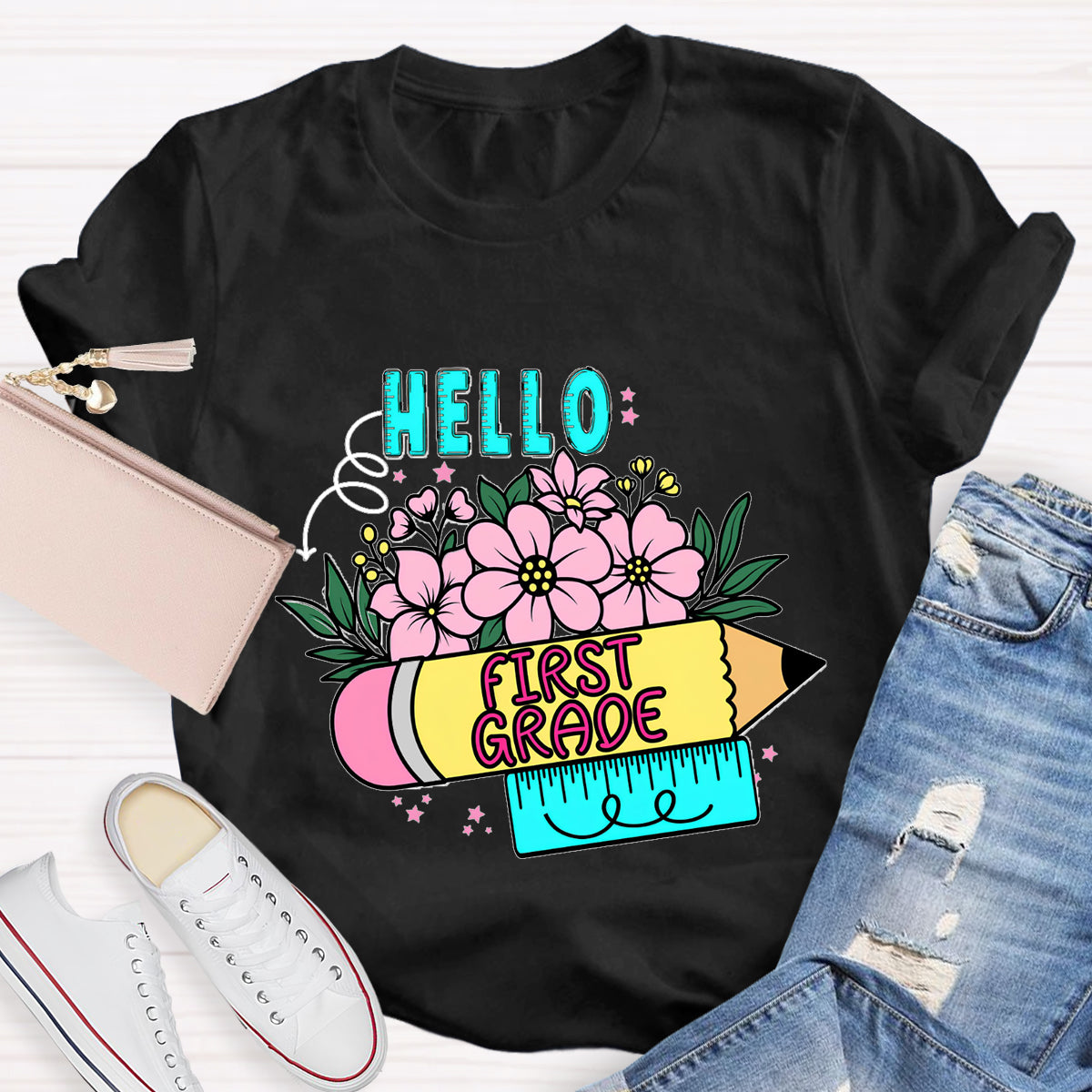 Personalized Grade Hello First Grade Back To School T-Shirt