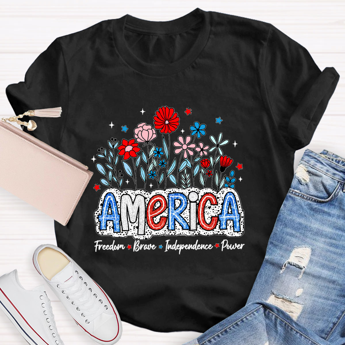 American Teacher Freedom Brave Power T-Shirt