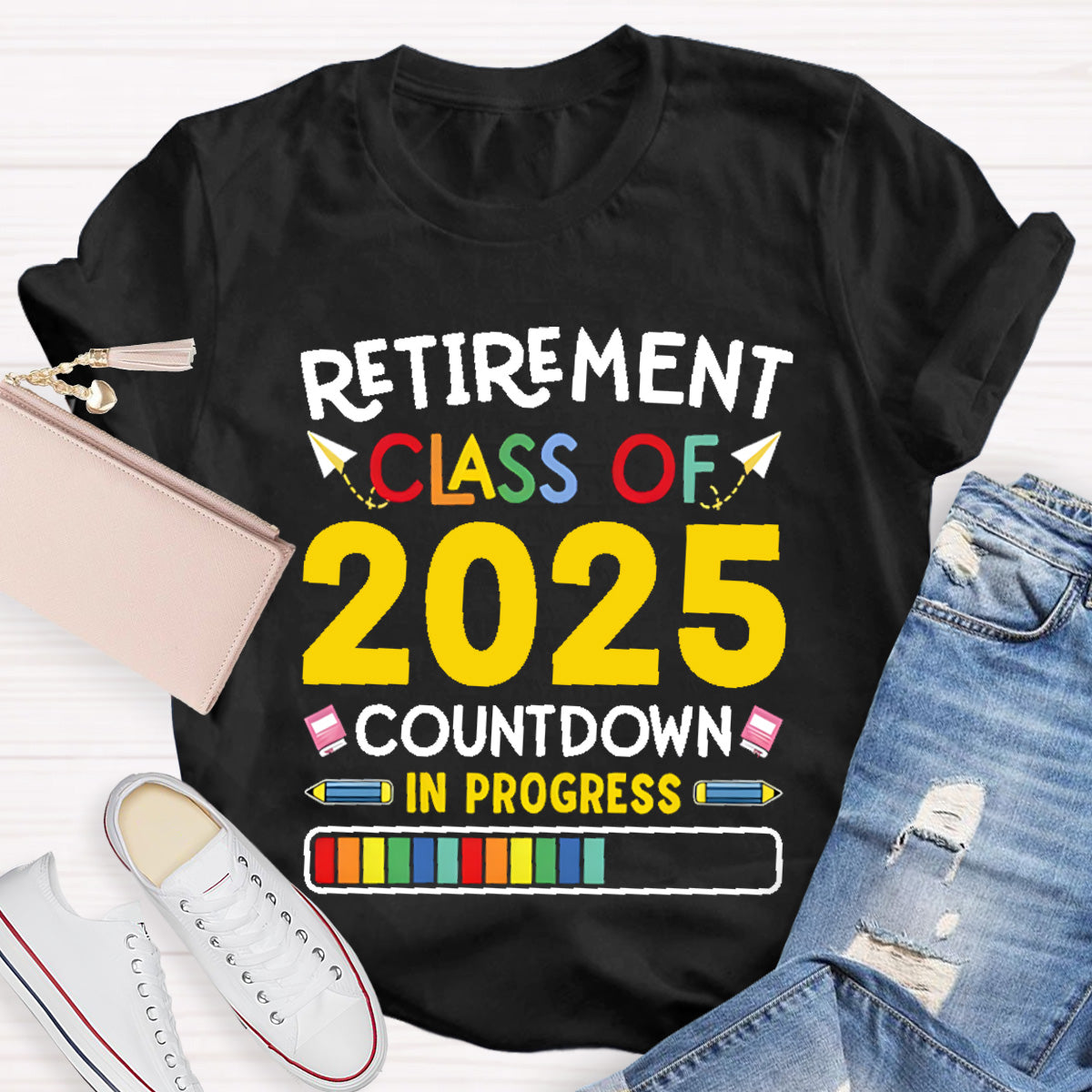 Personalized Retirement Year Class Countdown In Progress Teacher T-Shirt