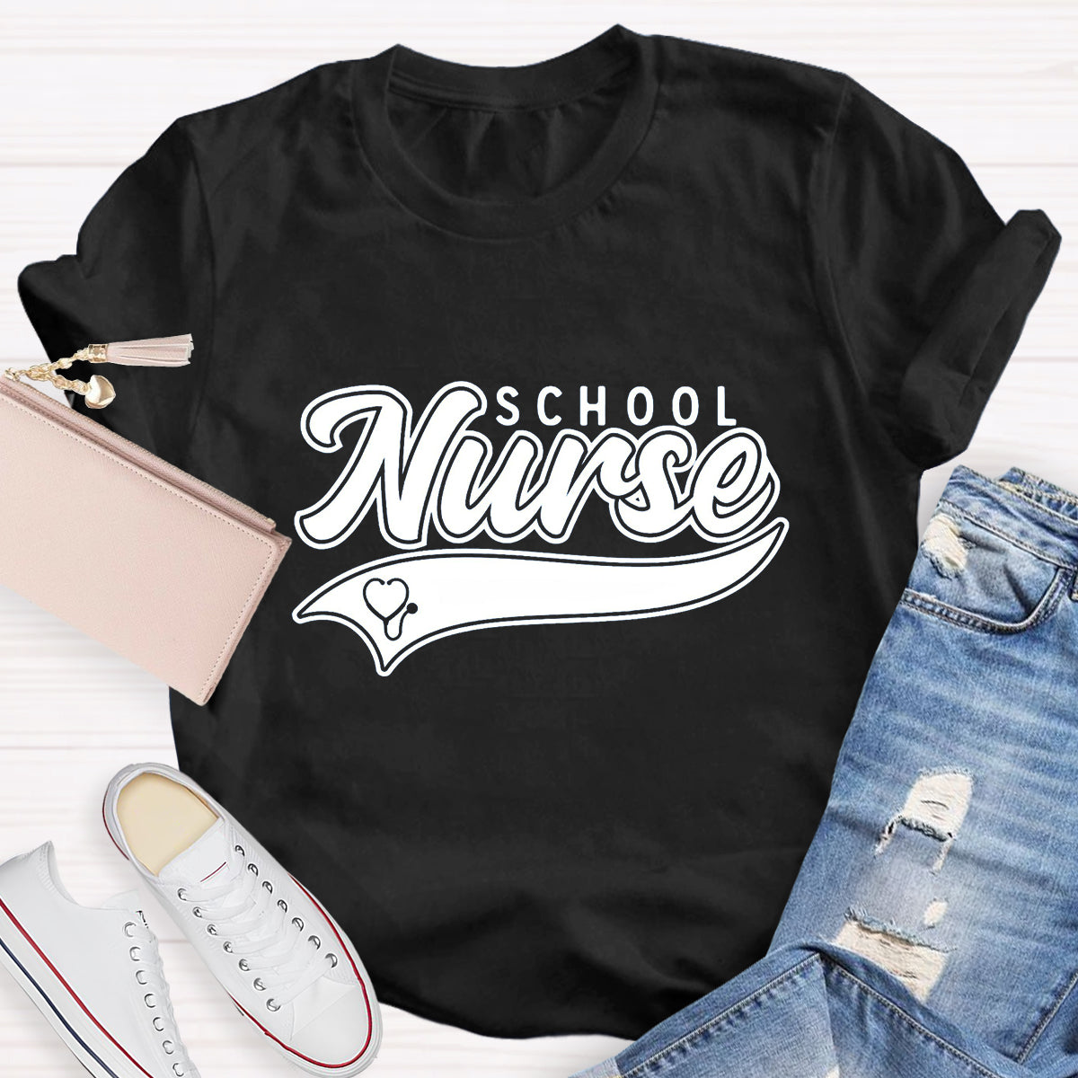 School Nurse Letter Printed T-Shirt