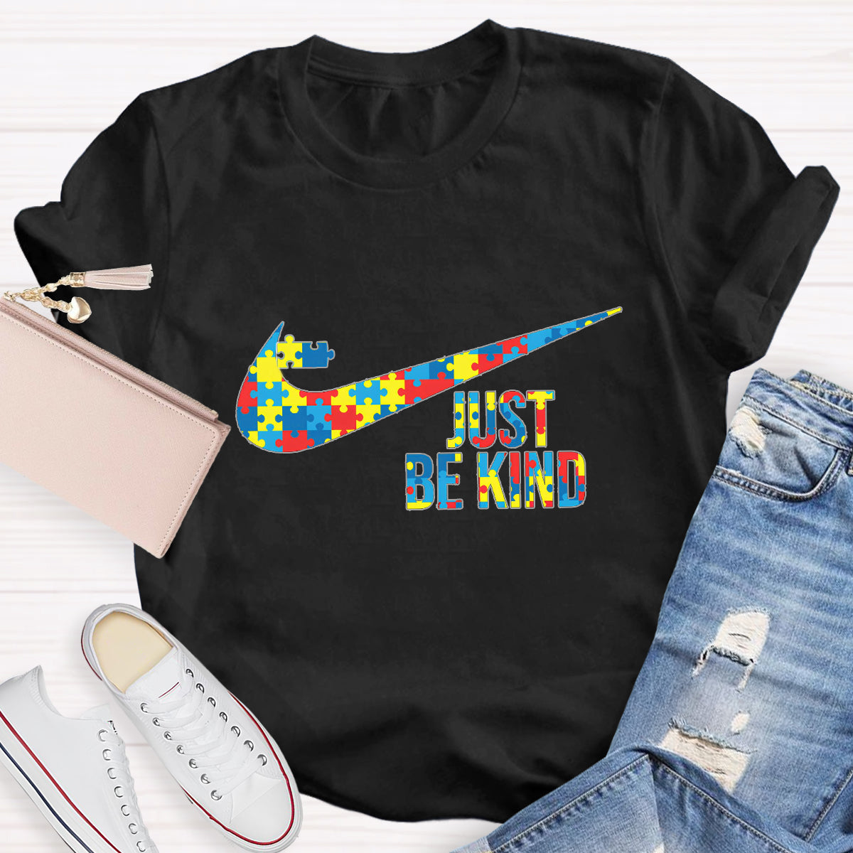 Just Be Kind Colorful Puzzle Teacher T-Shirt