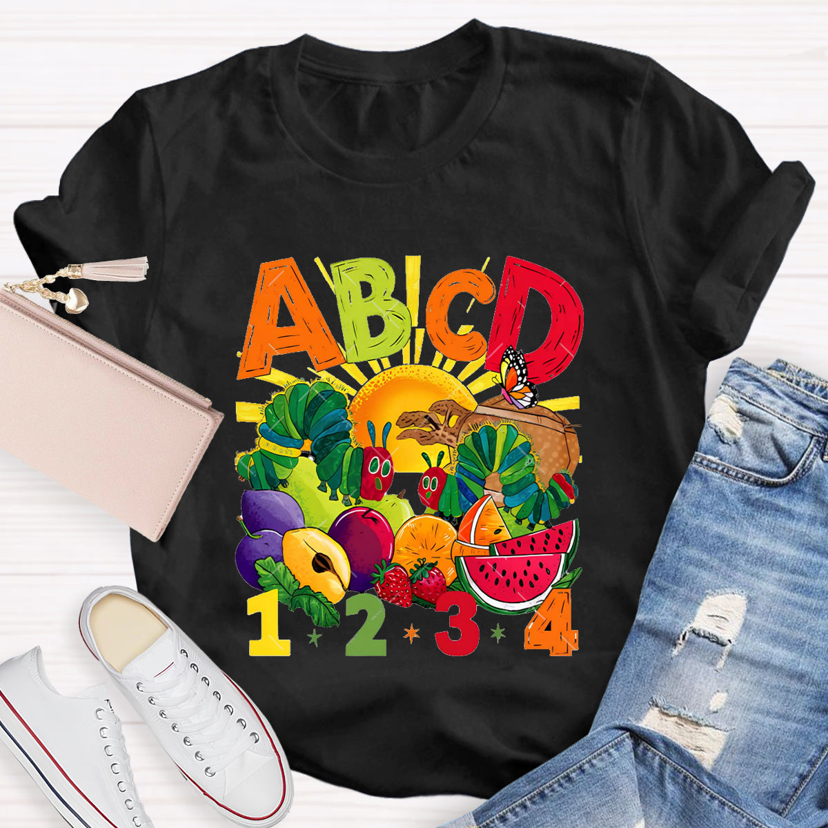 Colorful Letters Butterfly Teacher T-Shirt