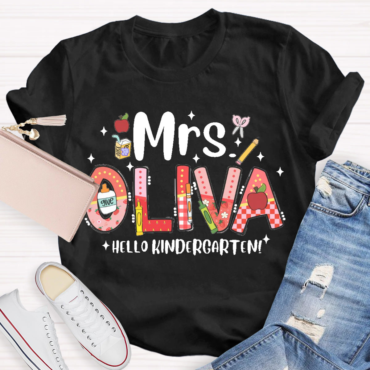 Personalized Name Hello Kindergarten Teacher T-Shirt