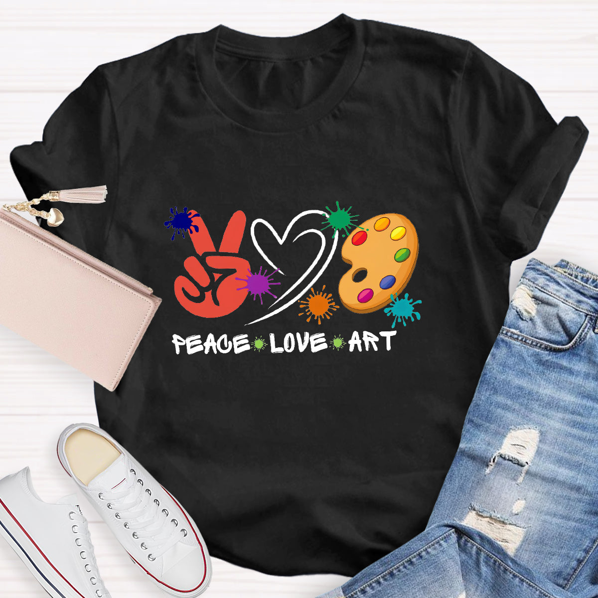 Heart Peace Love Art Teacher T-Shirt