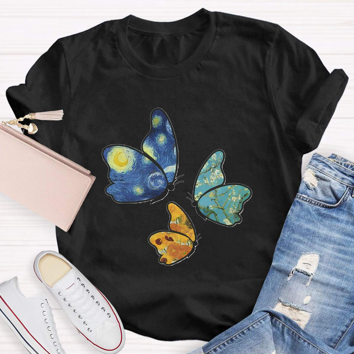 Star Art Butterfly Teacher T-Shirt