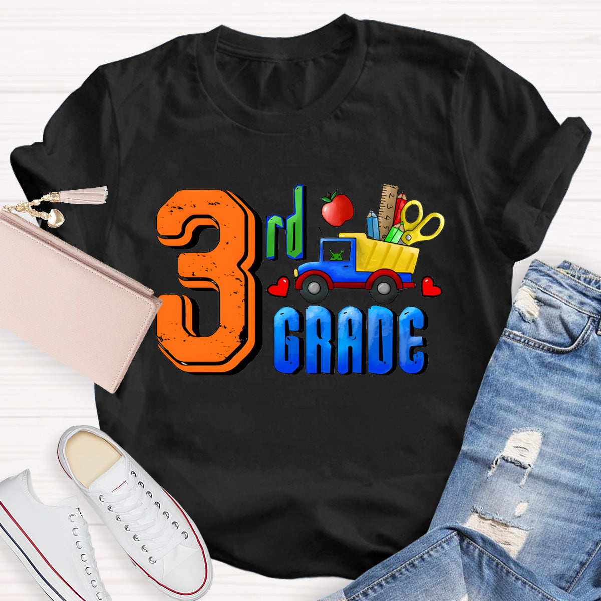Personalized Grade Truck With Teacher's Tool 2nd Grade Teacher T-Shirt