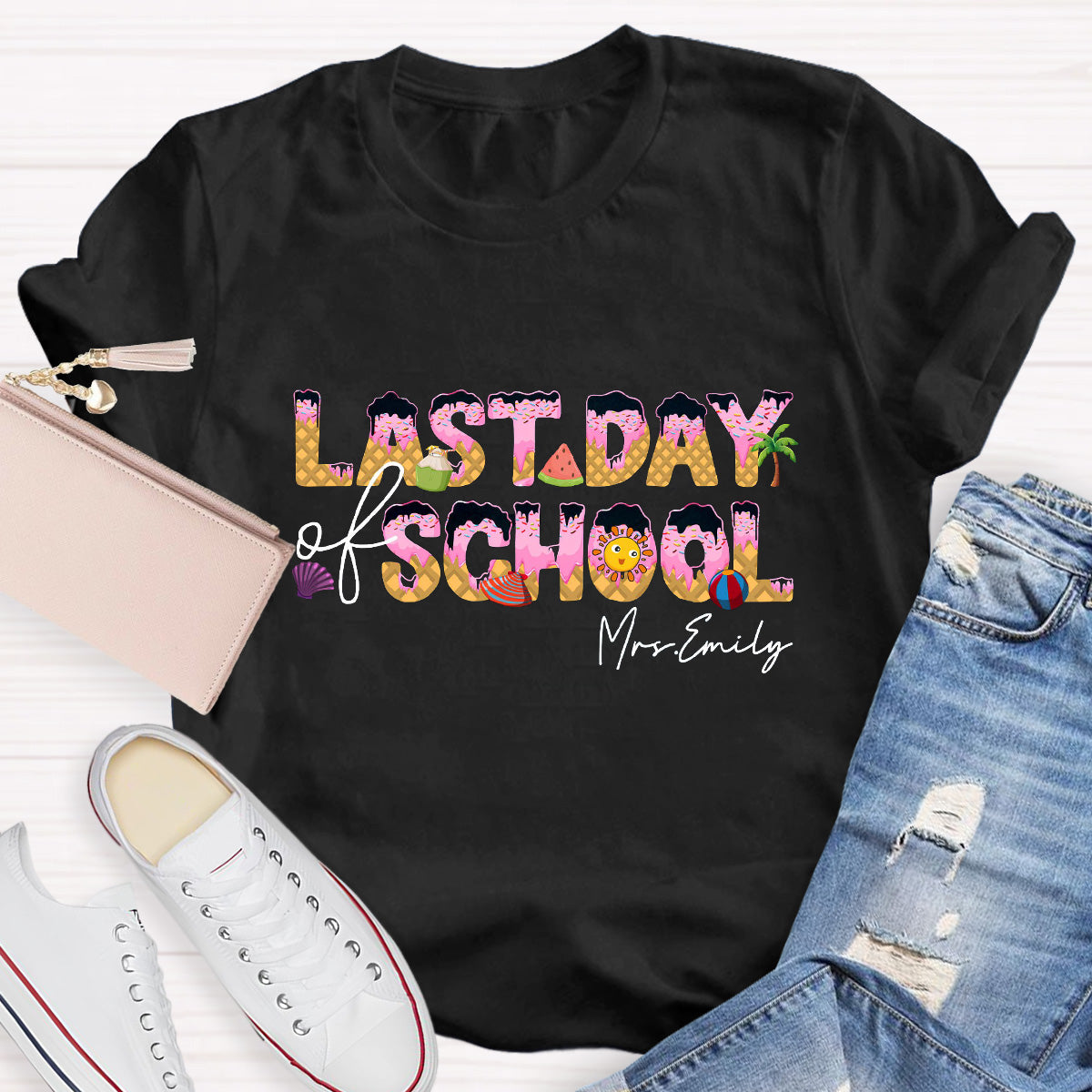 Personalized Name Last Day Of School Teacher T-Shirt