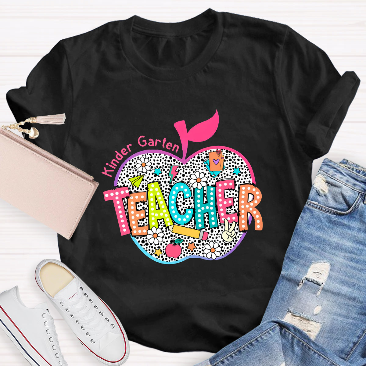 Personalized Neon Leopard Apple Grade Teacher T-Shirt