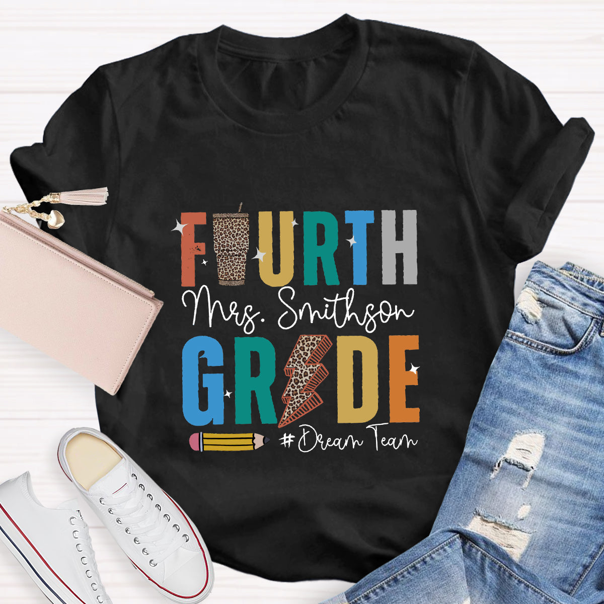 Personalized Grade And Name Leopard Water Cup Teacher T-Shirt