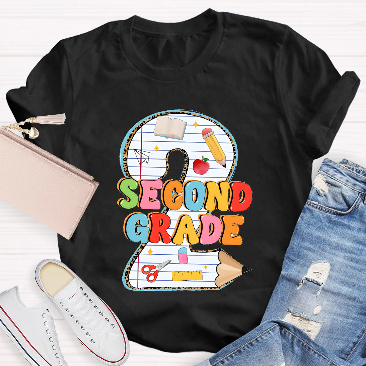 Personalized Grade Pencil Number Second Grand Teacher T-Shirt