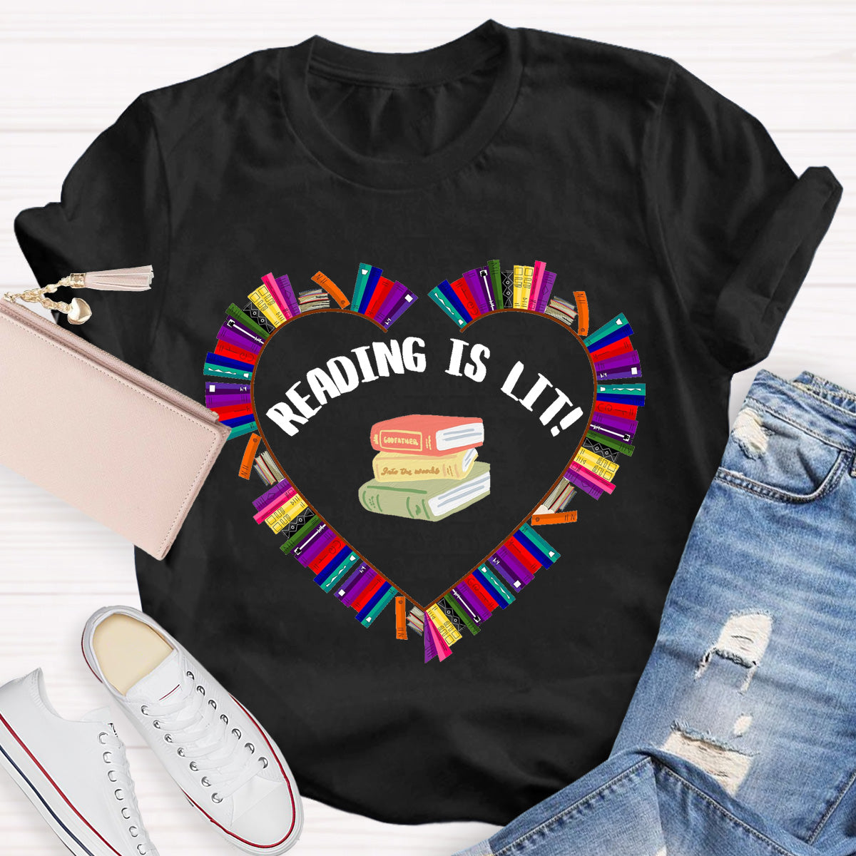 Reading Is Lit Books Heart Teacher T-Shirt