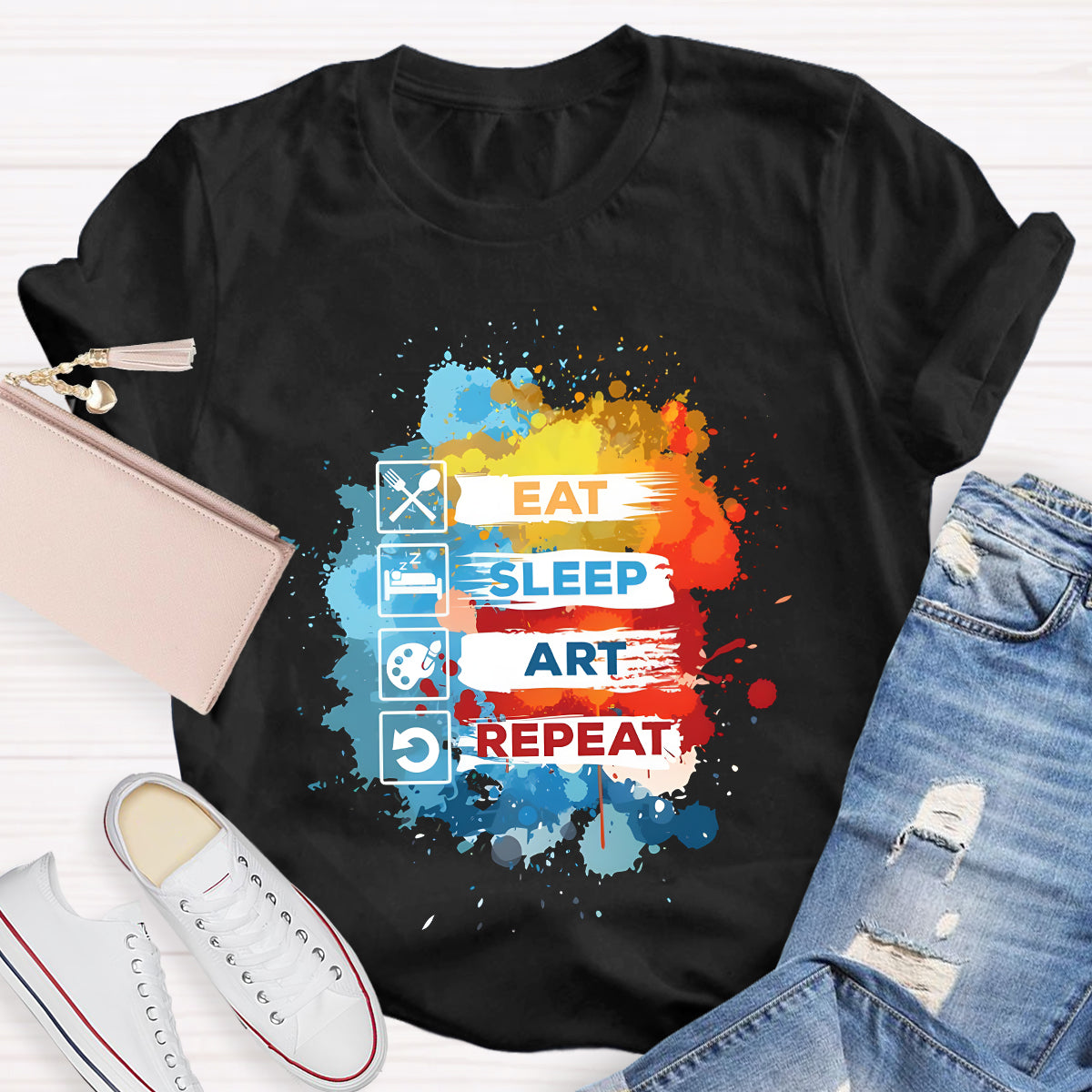 Eat Sleep Art Repeat Teacher T-Shirt