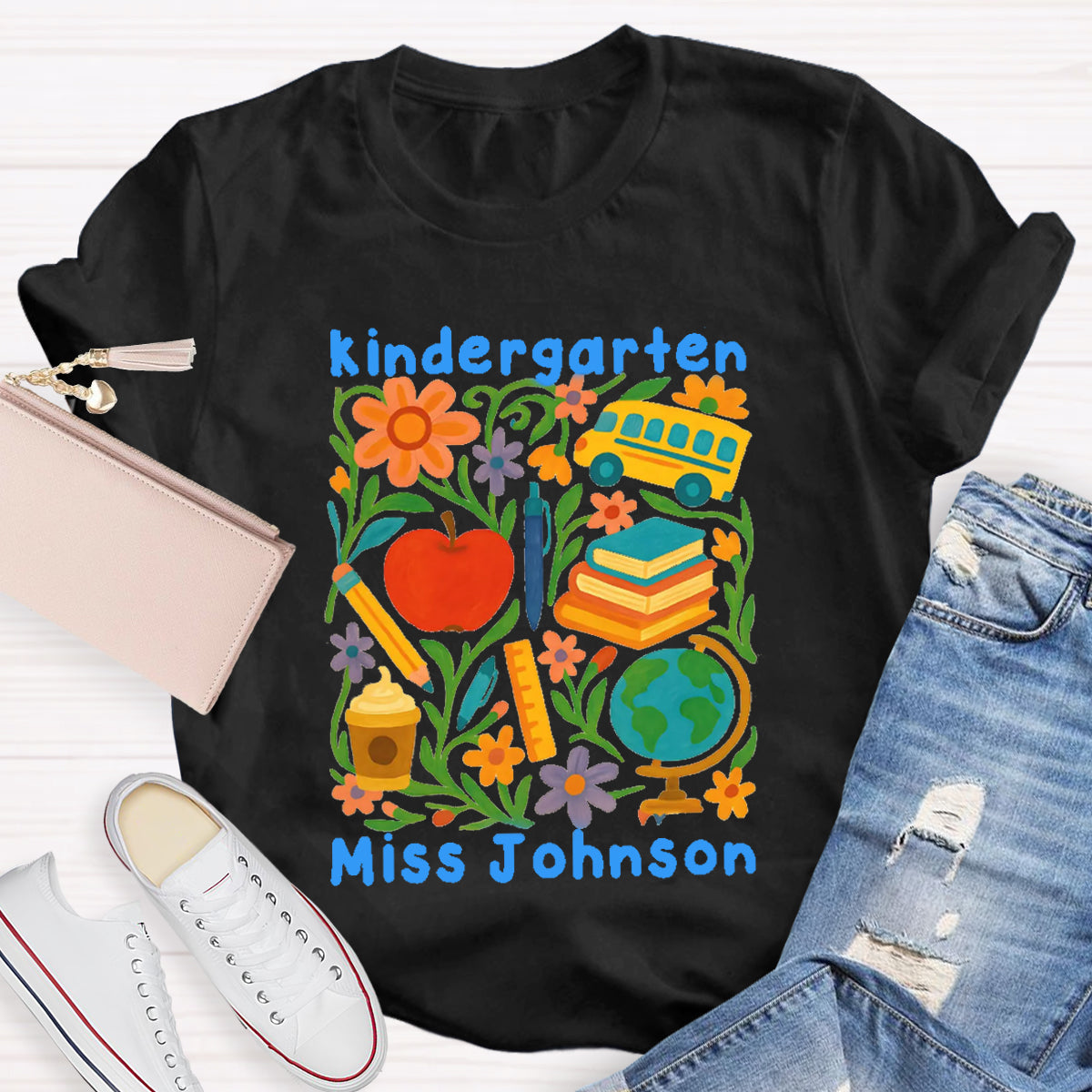 Personalized Grade And Name Back To School Floral Teacher T-Shirt