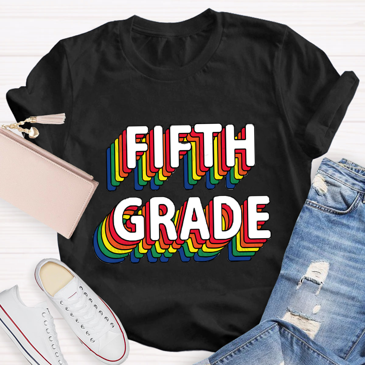 Personalized Grade Colored Text Teacher T-Shirt