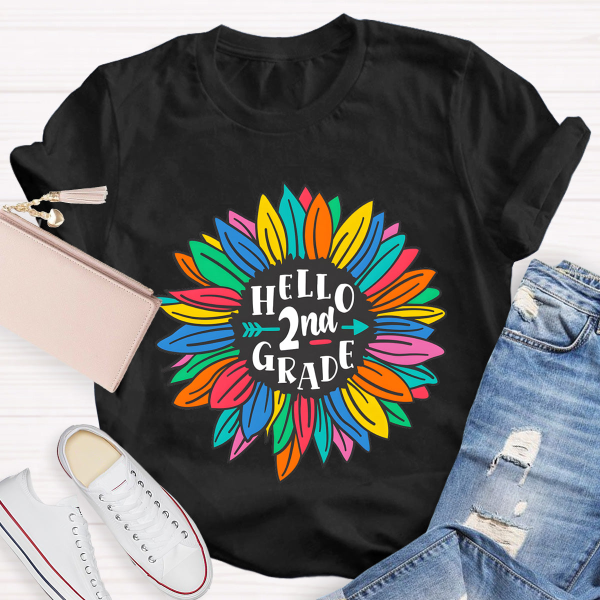 Personalized Grade Hello 2nd Grade Sunflower Teacher T-Shirt