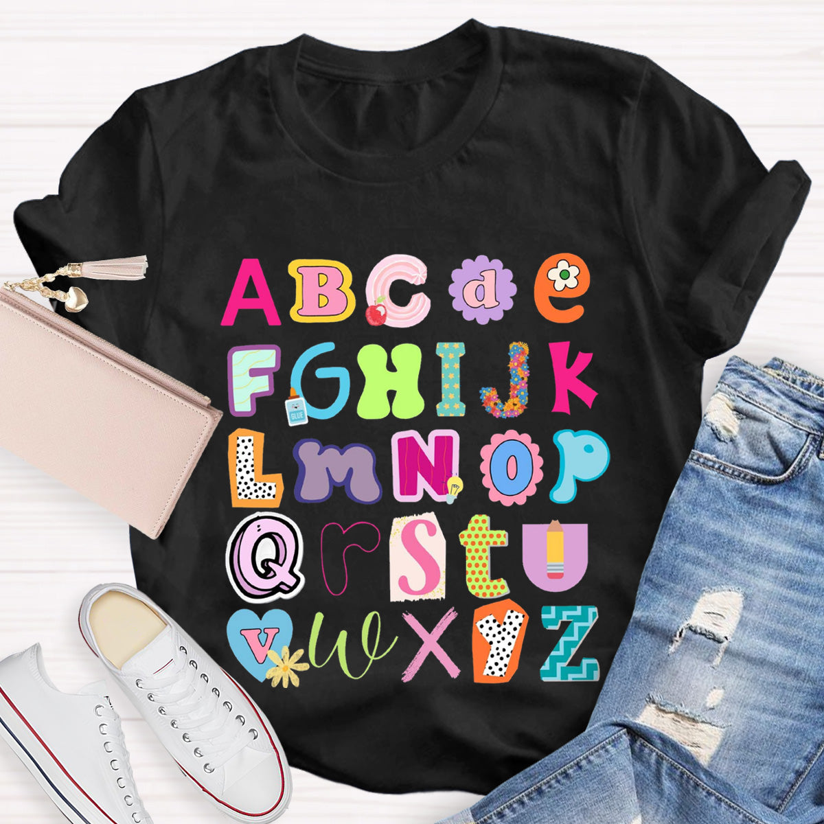 English Letter color block Teacher T-Shirt