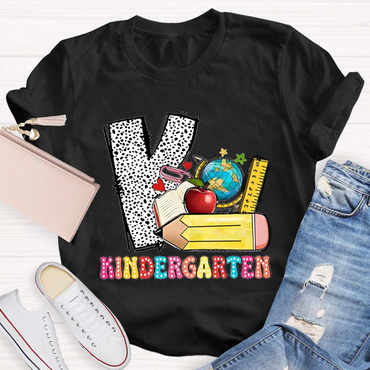 Personalized Grade Polka Dot Letter Print Teacher T-Shirt