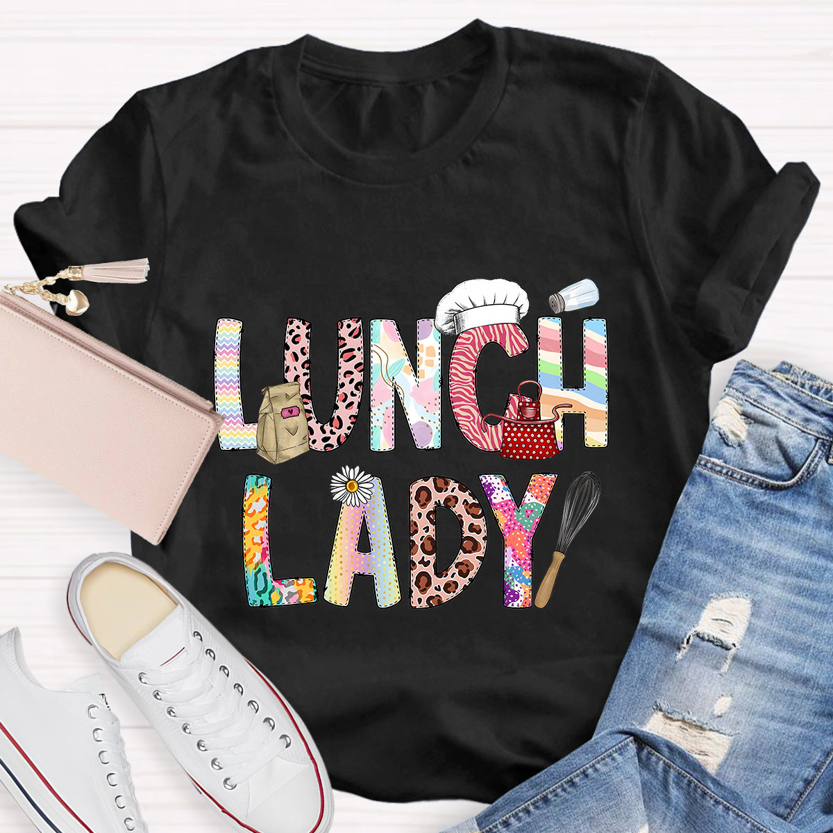 Lunch Lady Flower Teacher T-Shirt