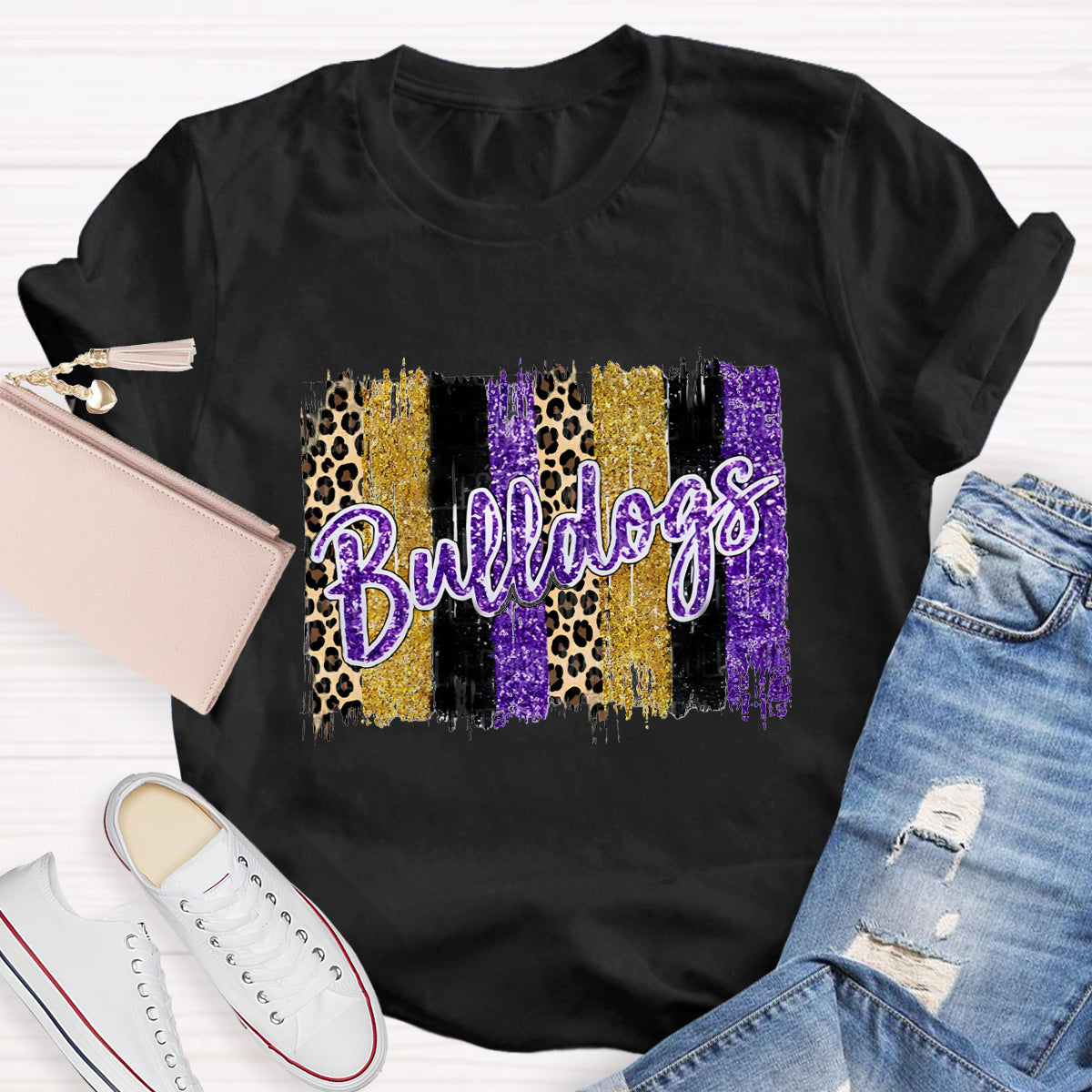 Personalized Mascot Leopard Print Teacher T-Shirt