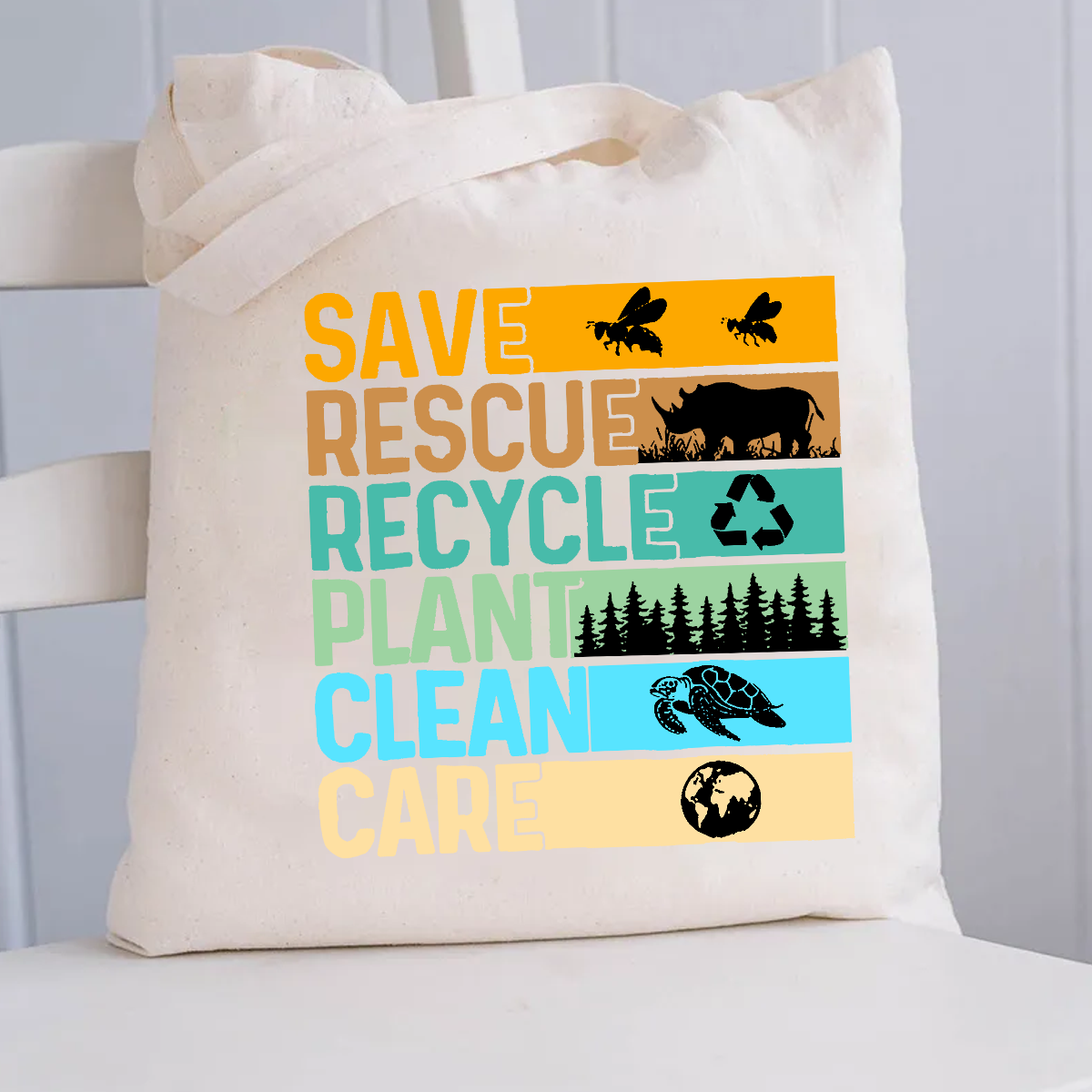Save Rescue Recycle Plant Clean Care Canvas Tote Bag