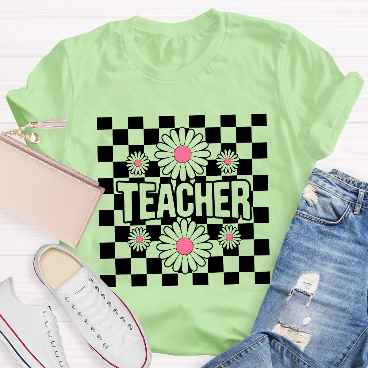 Teacher Black Flowers Teacher T-Shirt