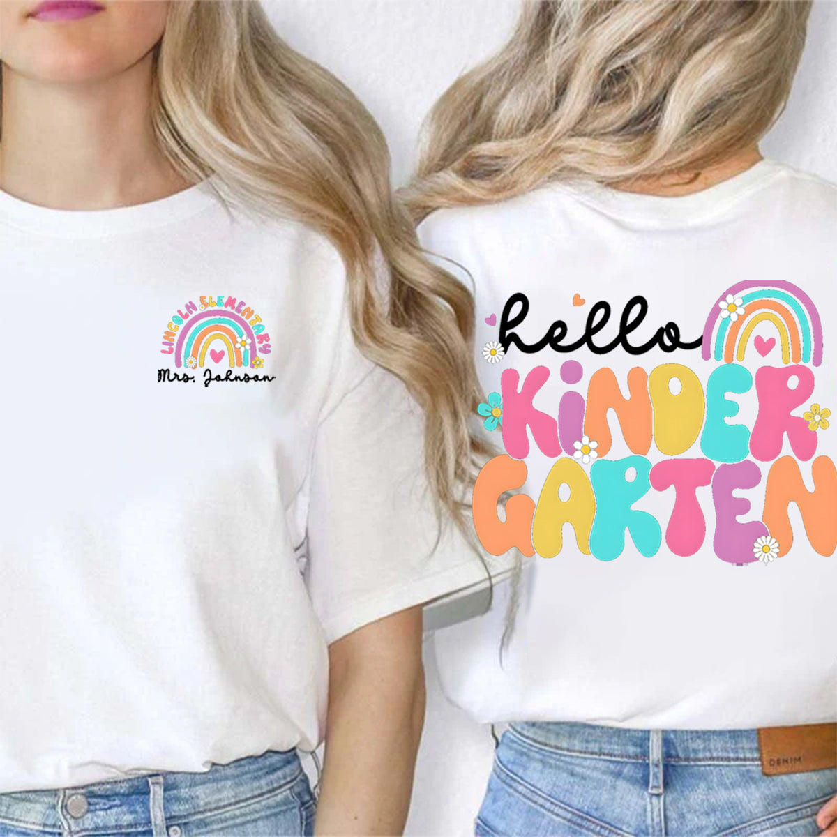 Personalized Grade And School Name Teacher's Name Double Printed T-shirt