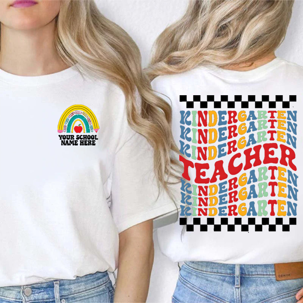 Personalized Your School Name And Grade Double Printed T-shirt