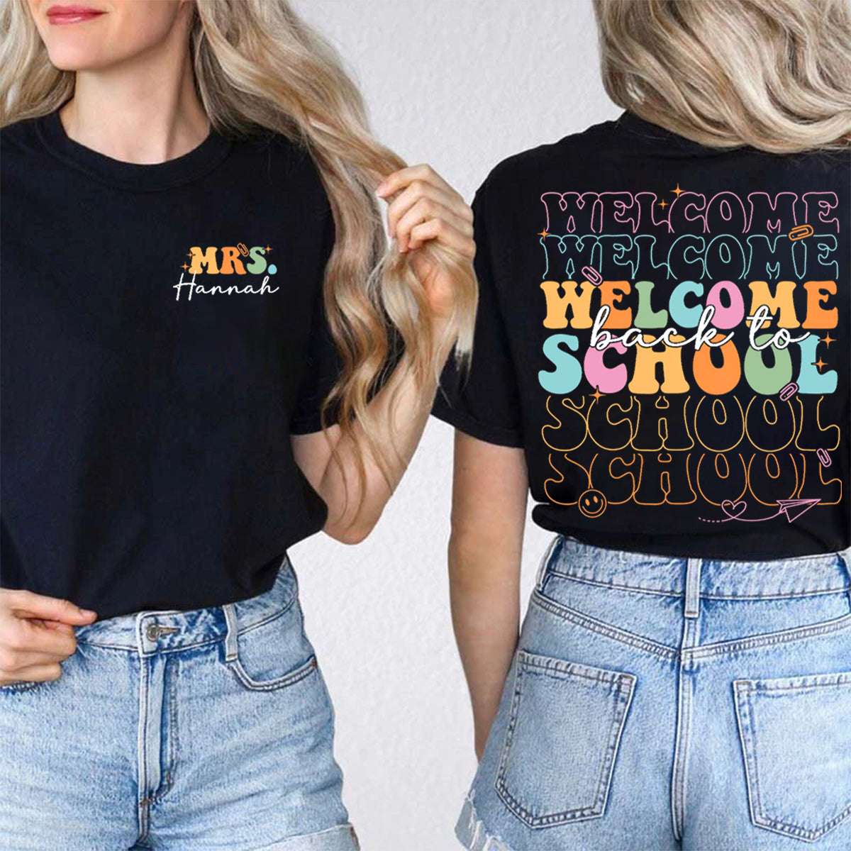 Personalized Name Welcome Back To School Double Printed T-shirt