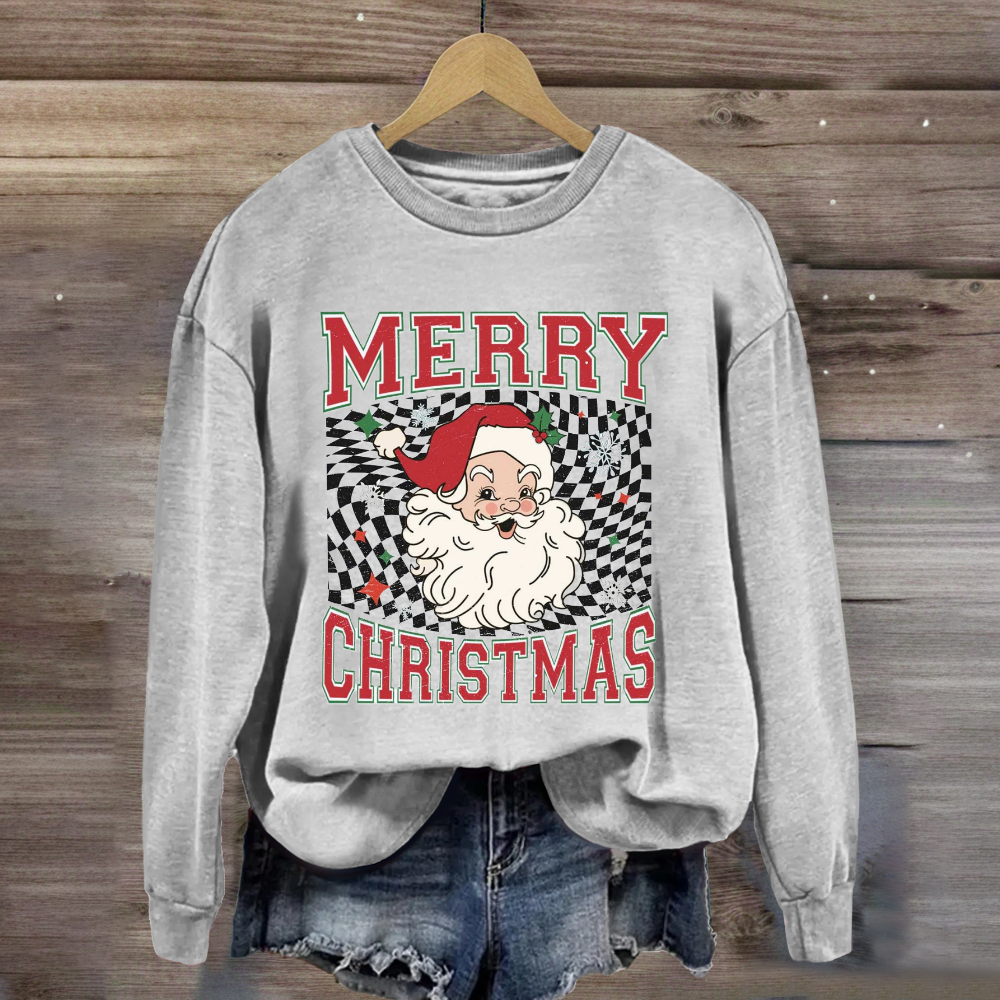 Merry Christmas Plaid Print Santa Sweatshirt