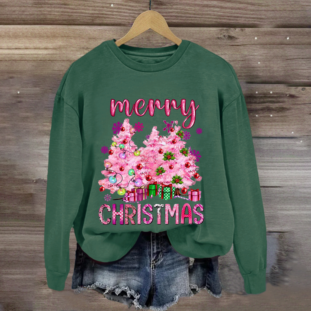 Christmas Pink Tree Gift Teacher Sweatshirt